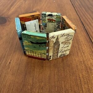 Landmark Travel Collage Glam Stretch Bangle Bracelet Disney Parks Epcot
